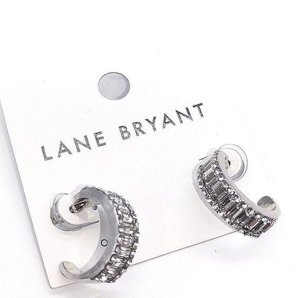 Baguette Pave 1" Huggie Hoop Earrings by Lane Bryant - Picture 3 of 6